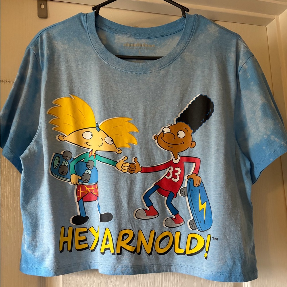Nickelodeon - Hey Arnold! blue tie-dye cropped graphic t-shirt